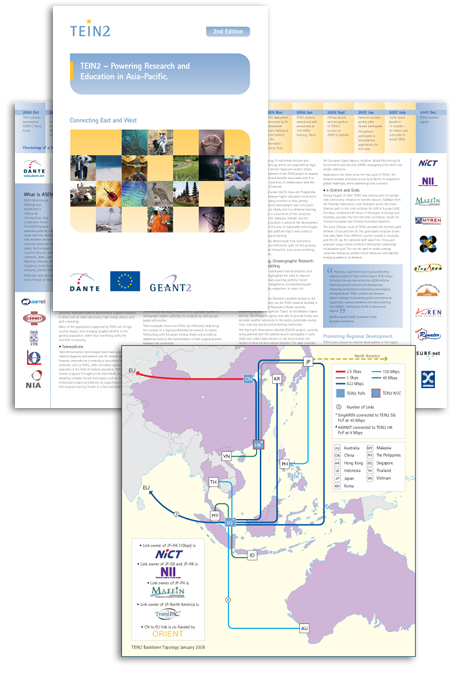 Network identity logo, network topology map and brochure design for the DANTE external relations team.